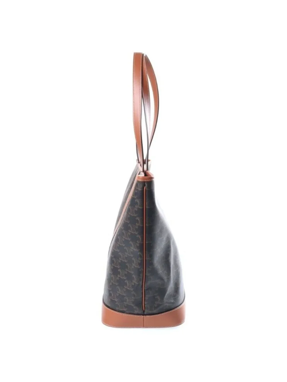 Celine Medium Cabas Triomphe Canvas Leather Tote Bag Brown